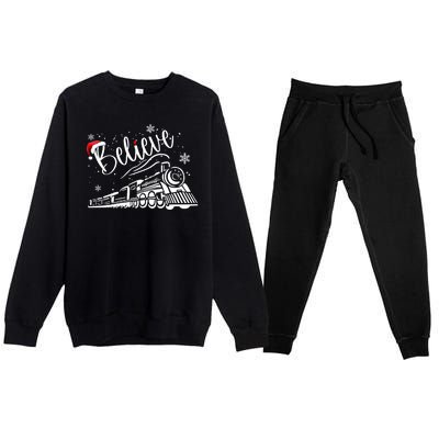 Believe Christmas Train Holiday Premium Crewneck Sweatsuit Set