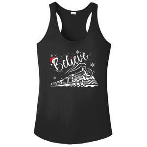 Believe Christmas Train Holiday Ladies PosiCharge Competitor Racerback Tank