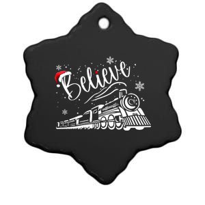 Believe Christmas Train Holiday Ceramic Star Ornament