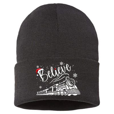 Believe Christmas Train Holiday Sustainable Knit Beanie