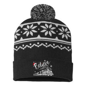 Believe Christmas Train Holiday USA-Made Snowflake Beanie