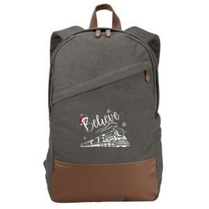 Believe Christmas Train Holiday Cotton Canvas Backpack