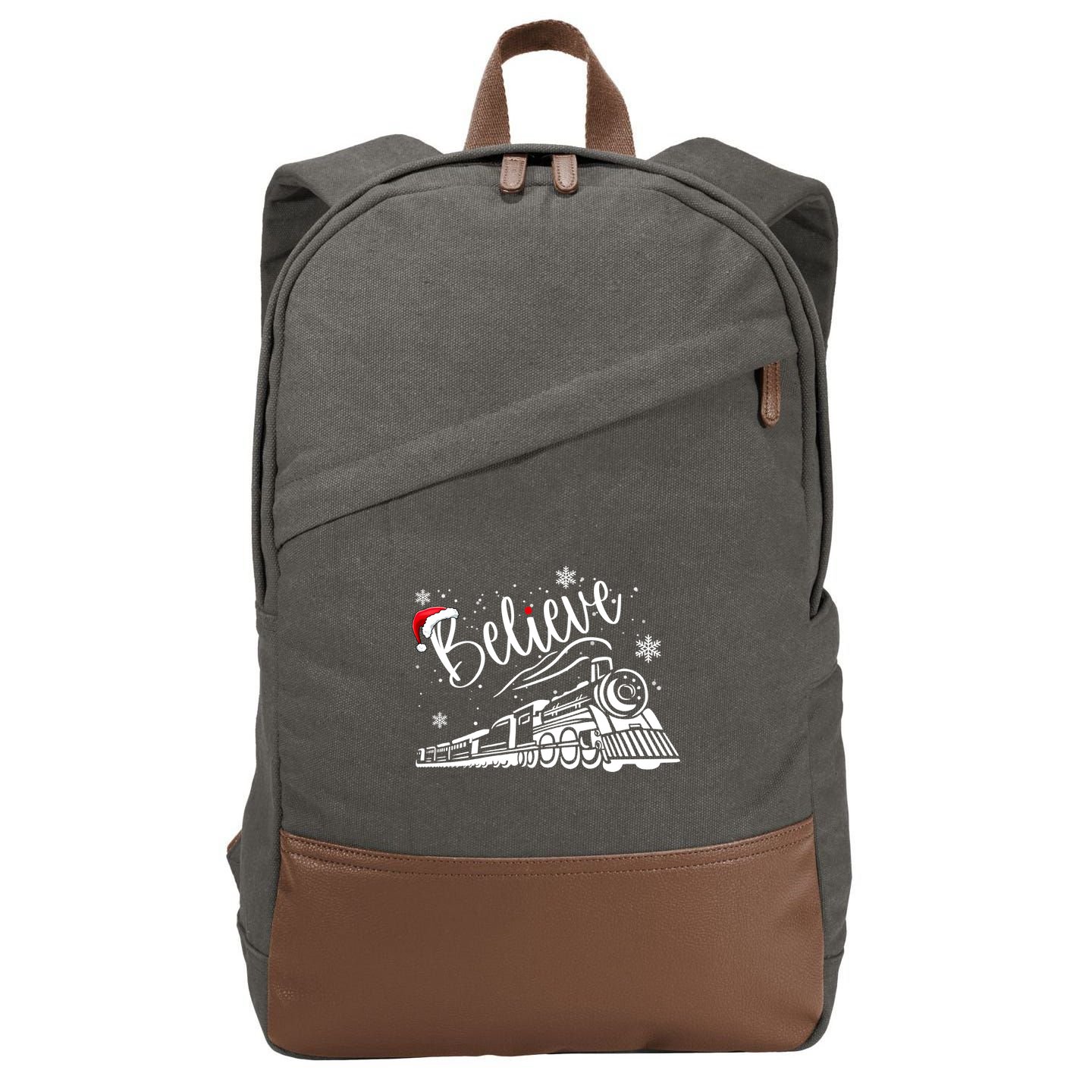 Believe Christmas Train Holiday Cotton Canvas Backpack
