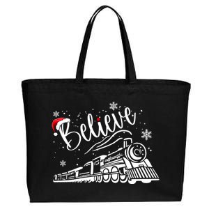 Believe Christmas Train Holiday Cotton Canvas Jumbo Tote