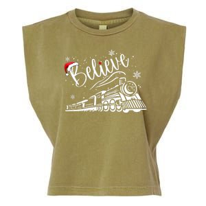 Believe Christmas Train Holiday Garment-Dyed Women's Muscle Tee