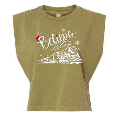 Believe Christmas Train Holiday Garment-Dyed Women's Muscle Tee