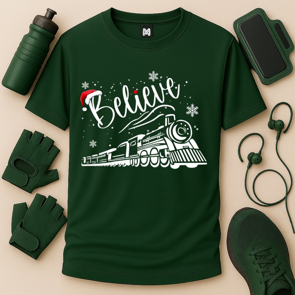 Believe Christmas Train Holiday Cooling Performance Crew T-Shirt