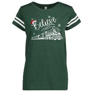 Believe Christmas Train Holiday Enza Ladies Jersey Football T-Shirt