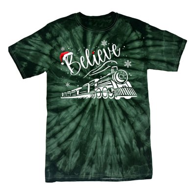 Believe Christmas Train Holiday Tie-Dye T-Shirt