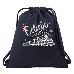 Believe Christmas Train Holiday Drawstring Bag