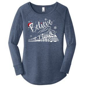 Believe Christmas Train Holiday Women's Perfect Tri Tunic Long Sleeve Shirt