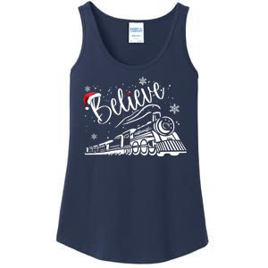 Believe Christmas Train Holiday Ladies Essential Tank