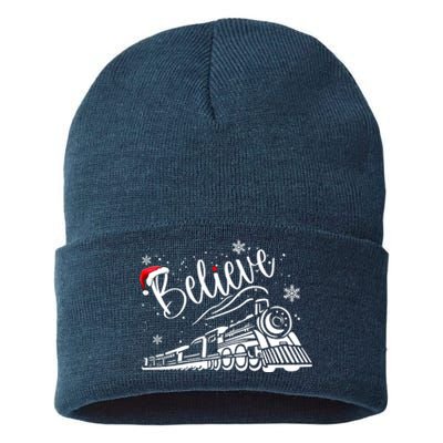 Believe Christmas Train Holiday Sustainable Knit Beanie