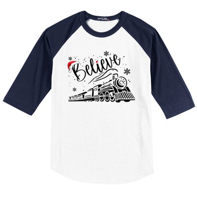 Believe Christmas Train Holiday Baseball Sleeve Shirt