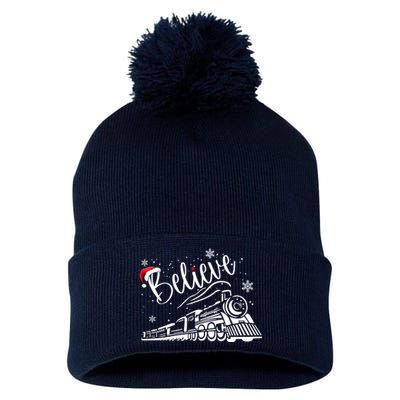 Believe Christmas Train Holiday Pom Pom 12in Knit Beanie