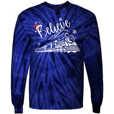 Believe Christmas Train Holiday Tie-Dye Long Sleeve Shirt