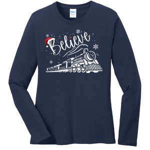 Believe Christmas Train Holiday Ladies Long Sleeve Shirt