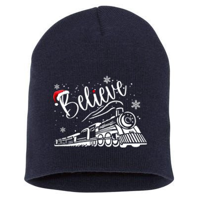 Believe Christmas Train Holiday Short Acrylic Beanie