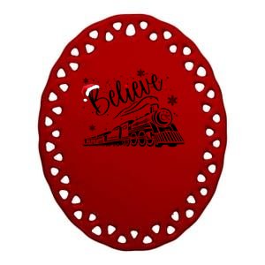 Believe Christmas Train Holiday Ceramic Oval Ornament