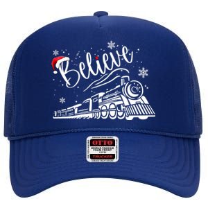 Believe Christmas Train Holiday High Crown Mesh Back Trucker Hat