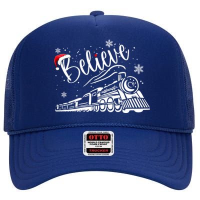 Believe Christmas Train Holiday High Crown Mesh Back Trucker Hat