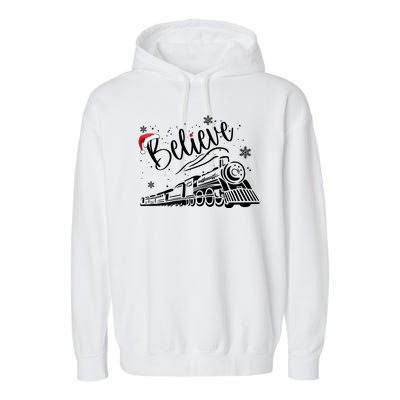 Believe Christmas Train Holiday Garment-Dyed Fleece Hoodie