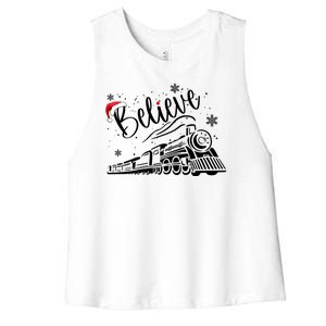 Believe Christmas Train Holiday Women's Racerback Cropped Tank