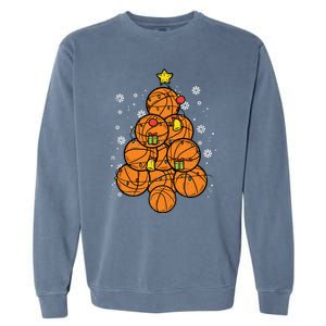 Basketball Christmas Tree Xmas Pajamas Pjs Sports Player Great Gift Garment-Dyed Sweatshirt