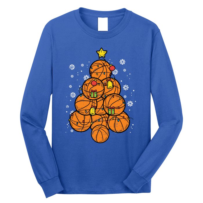 Basketball Christmas Tree Xmas Pajamas Pjs Sports Player Great Gift Long Sleeve Shirt