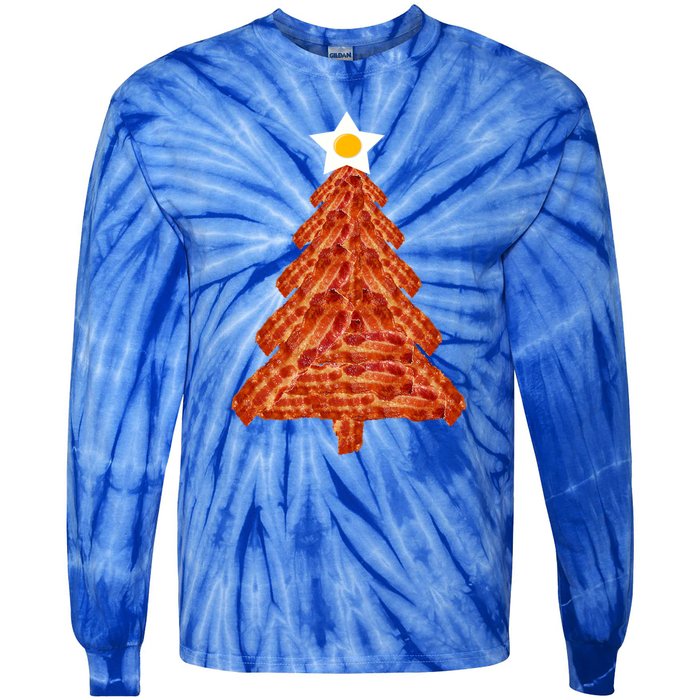 Bacon Christmas Tree Gift Breakfast Holiday Egg Star Holiday Gift Tie-Dye Long Sleeve Shirt