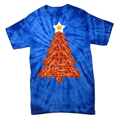 Bacon Christmas Tree Gift Breakfast Holiday Egg Star Holiday Gift Tie-Dye T-Shirt