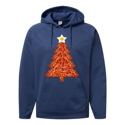 Bacon Christmas Tree Gift Breakfast Holiday Egg Star Holiday Gift Performance Fleece Hoodie