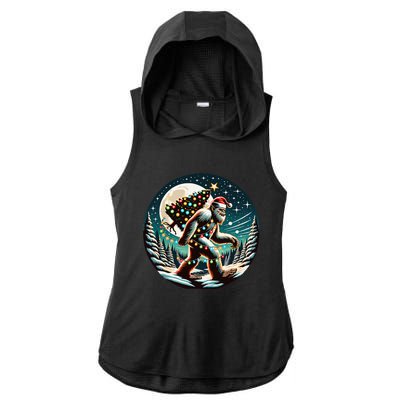 Bigfoot Christmas Tree Lights Xmas Sasquatch Lovers Ladies PosiCharge Tri-Blend Wicking Draft Hoodie Tank