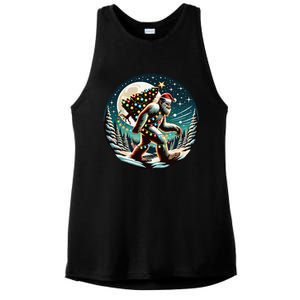 Bigfoot Christmas Tree Lights Xmas Sasquatch Lovers Ladies PosiCharge Tri-Blend Wicking Tank