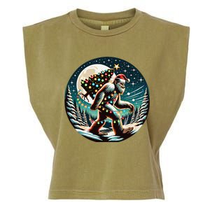 Bigfoot Christmas Tree Lights Xmas Sasquatch Lovers Garment-Dyed Women's Muscle Tee