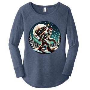 Bigfoot Christmas Tree Lights Xmas Sasquatch Lovers Women's Perfect Tri Tunic Long Sleeve Shirt