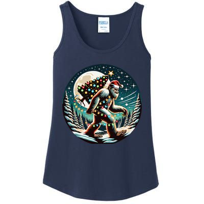 Bigfoot Christmas Tree Lights Xmas Sasquatch Lovers Ladies Essential Tank