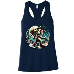 Bigfoot Christmas Tree Lights Xmas Sasquatch Lovers Women's Racerback Tank