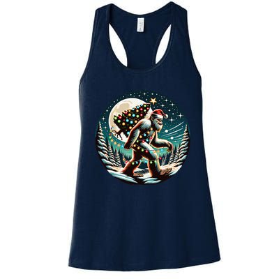 Bigfoot Christmas Tree Lights Xmas Sasquatch Lovers Women's Racerback Tank