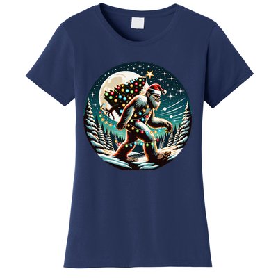 Bigfoot Christmas Tree Lights Xmas Sasquatch Lovers Women's T-Shirt