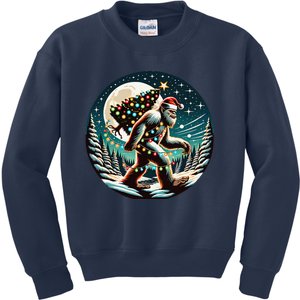 Bigfoot Christmas Tree Lights Xmas Sasquatch Lovers Kids Sweatshirt