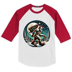 Bigfoot Christmas Tree Lights Xmas Sasquatch Lovers Kids Colorblock Raglan Jersey