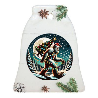 Bigfoot Christmas Tree Lights Xmas Sasquatch Lovers Ceramic Bell Ornament