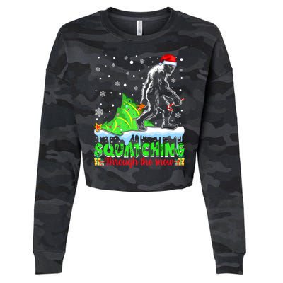 Bigfoot Christmas Tree Squatching Through The Snow Cropped Pullover Crew