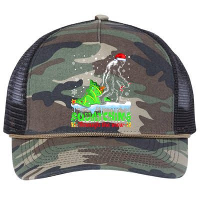 Bigfoot Christmas Tree Squatching Through The Snow Retro Rope Trucker Hat Cap