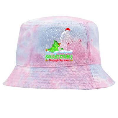 Bigfoot Christmas Tree Squatching Through The Snow Tie-Dyed Bucket Hat