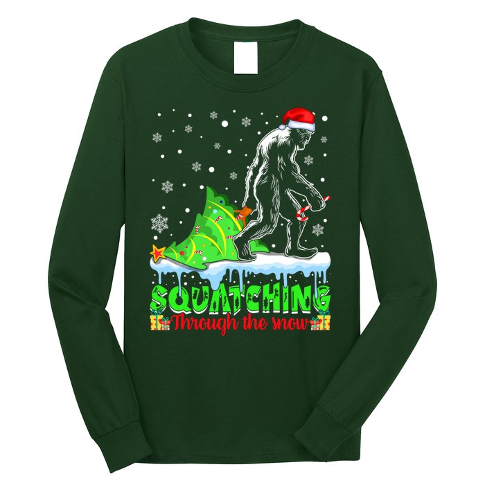 Bigfoot Christmas Tree Squatching Through The Snow Long Sleeve Shirt