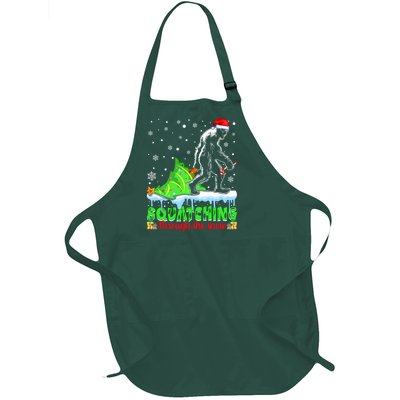 Bigfoot Christmas Tree Squatching Through The Snow Full-Length Apron With Pockets