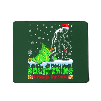 Bigfoot Christmas Tree Squatching Through The Snow Mousepad