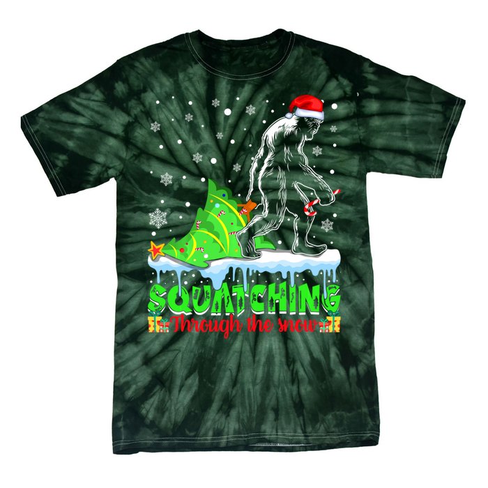 Bigfoot Christmas Tree Squatching Through The Snow Tie-Dye T-Shirt